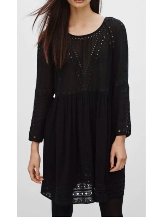 Wilfred Dresses & Skirts - Aritzia Wilfred Loisel Eyelet Boho Long Sleeve Mini Dress Black